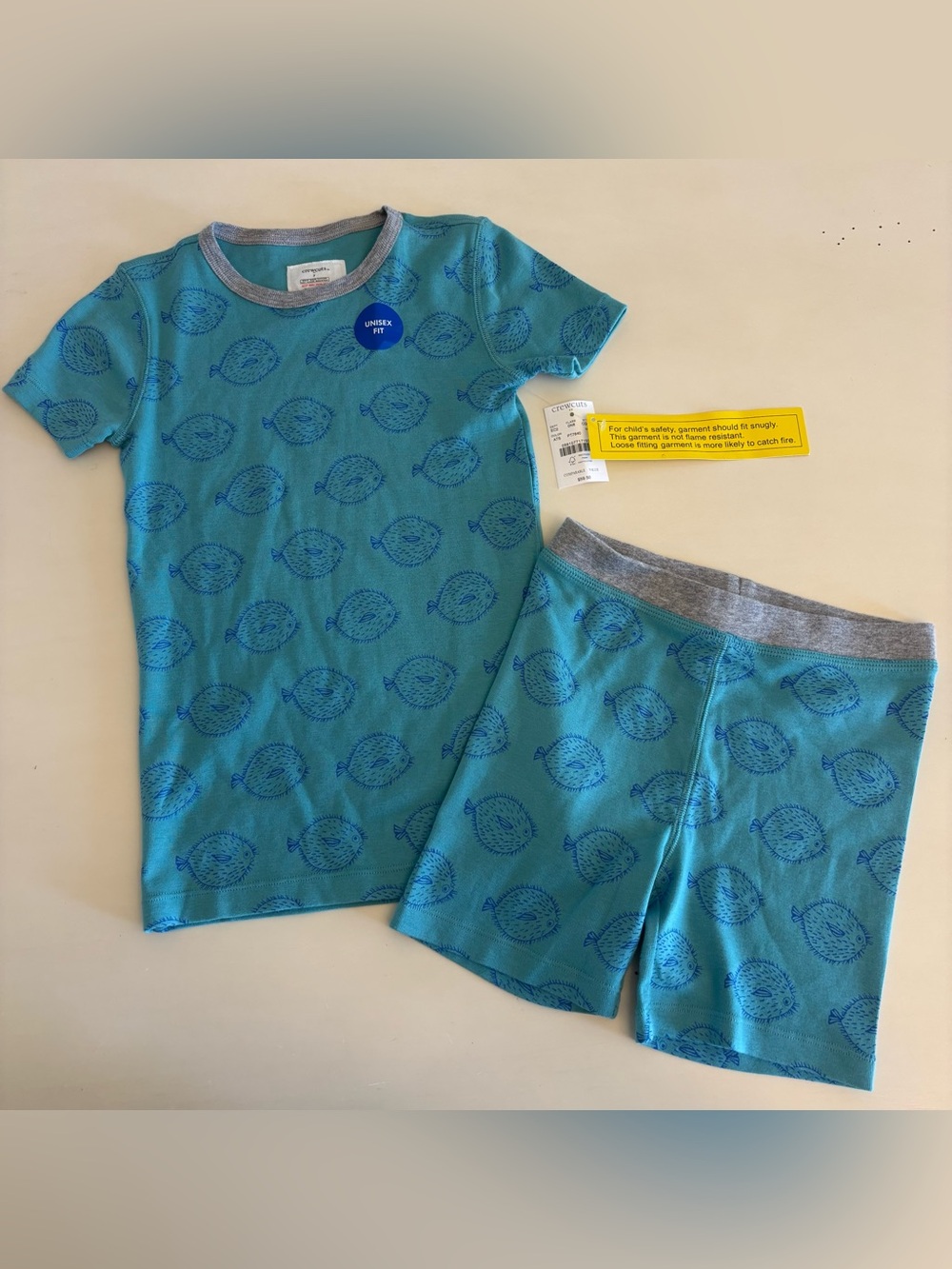 J. Crew Crewcuts Size 7 Fish Pajama Set Snug Fit 2 piece Cotton NEW